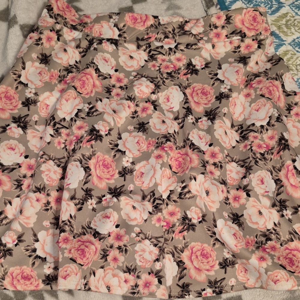 Charlotte Russe Floral Skirt - Pink and Brown